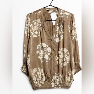 Part two silk blouse print Floral Brown Women's Top